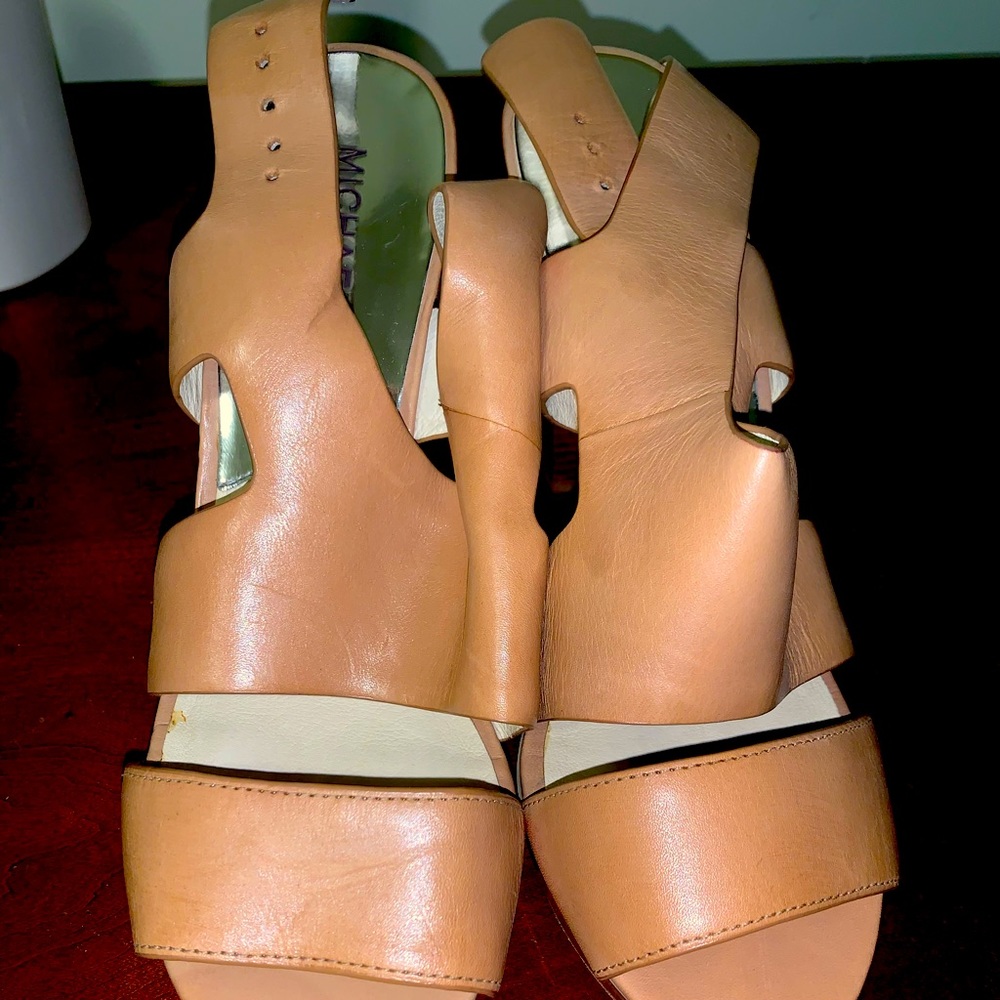 Tan leather short heels
